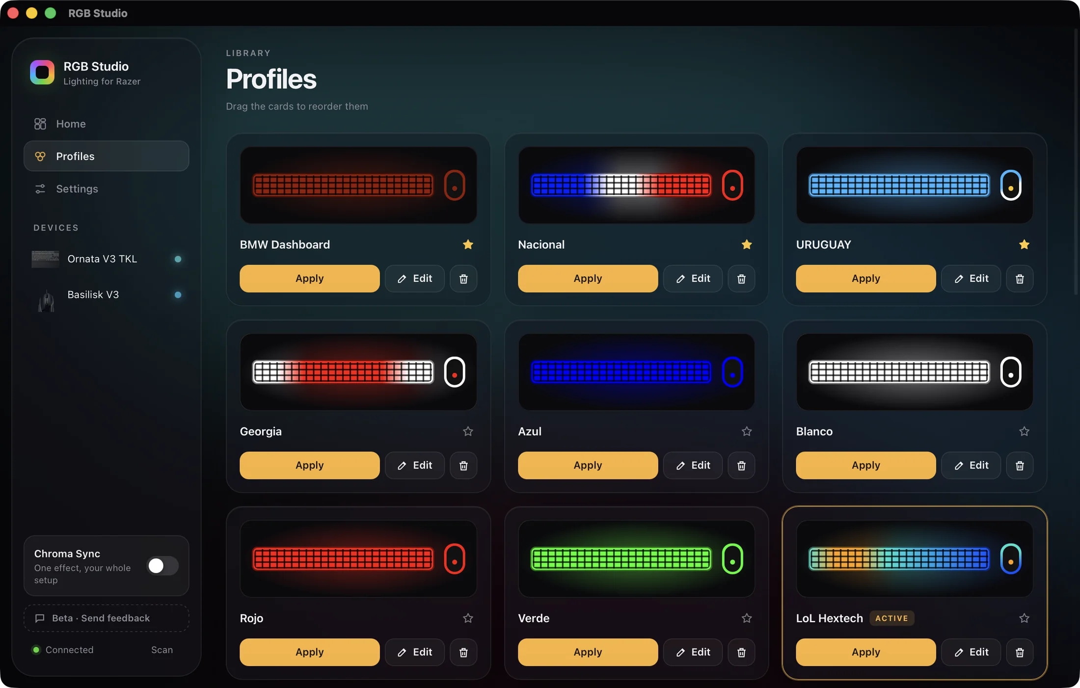 Lighting profile library in RGB Studio